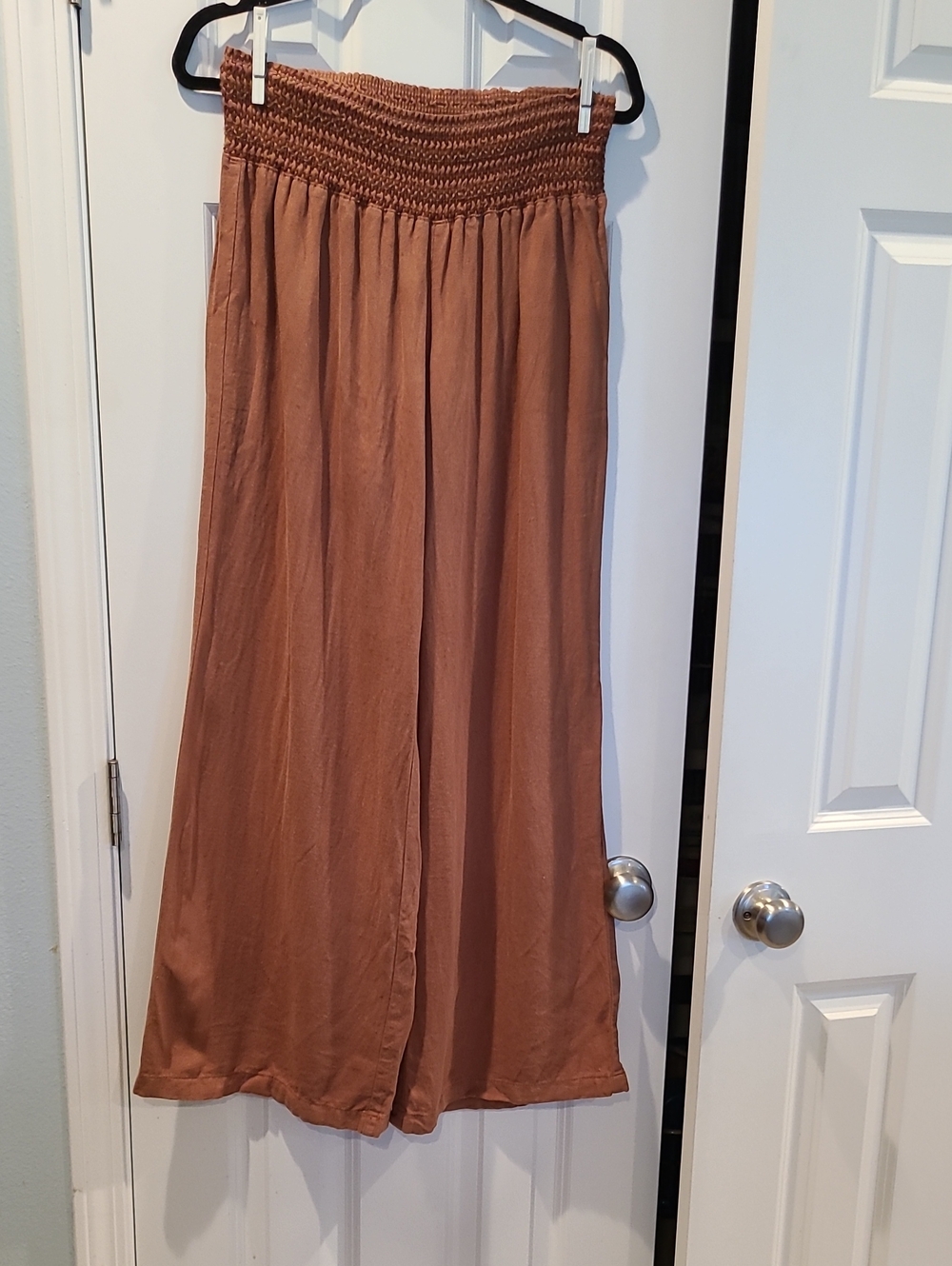 Rewash Wide-Leg Smocked Linen Blend Waist Pants - Rust
